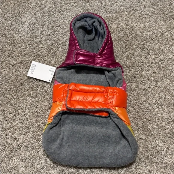NWT Fabdog Rainbow Stripe Dog Hooded Puffer Coat Small - Picture 4 of 7